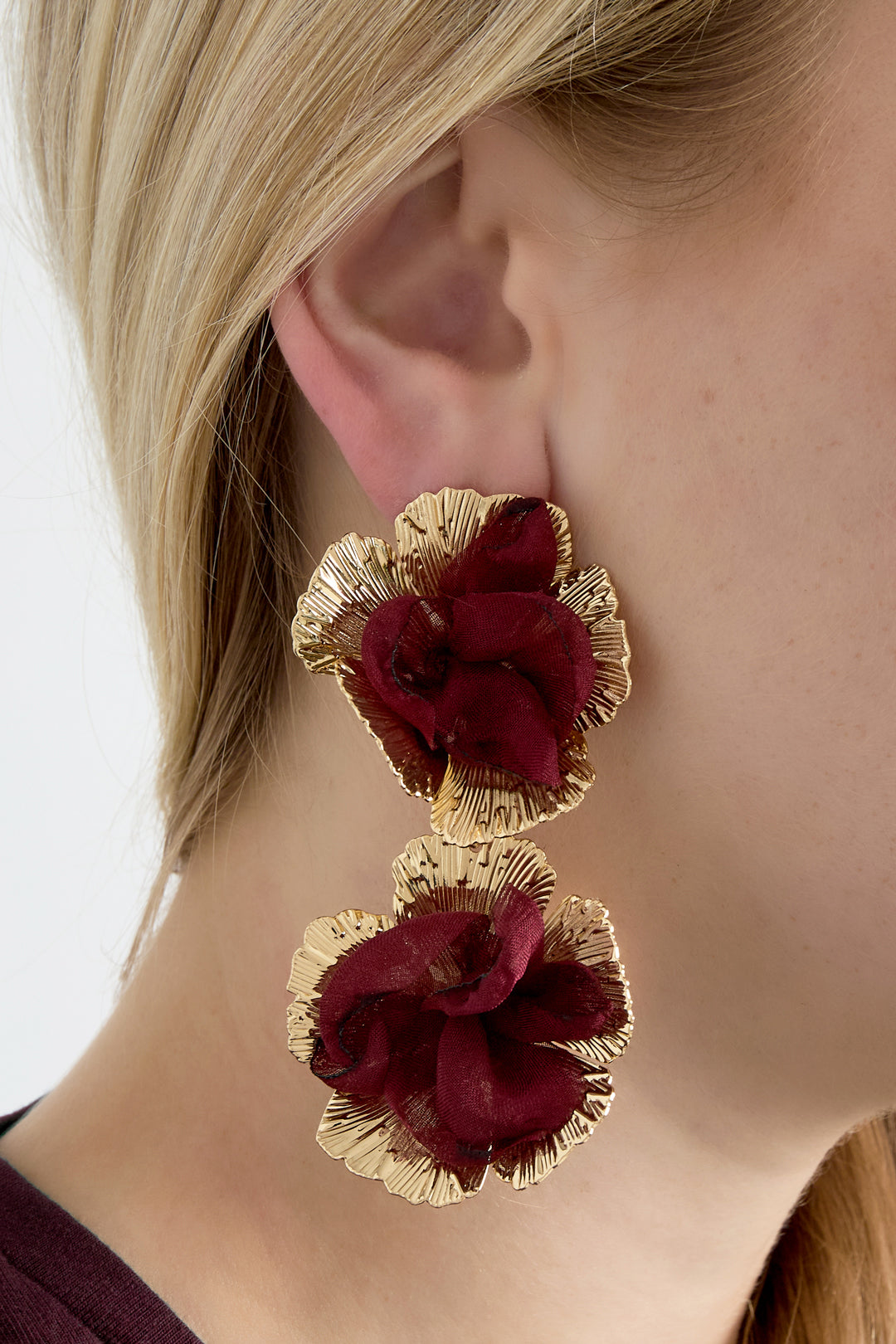 Golden Burgundy Bloom Earrings