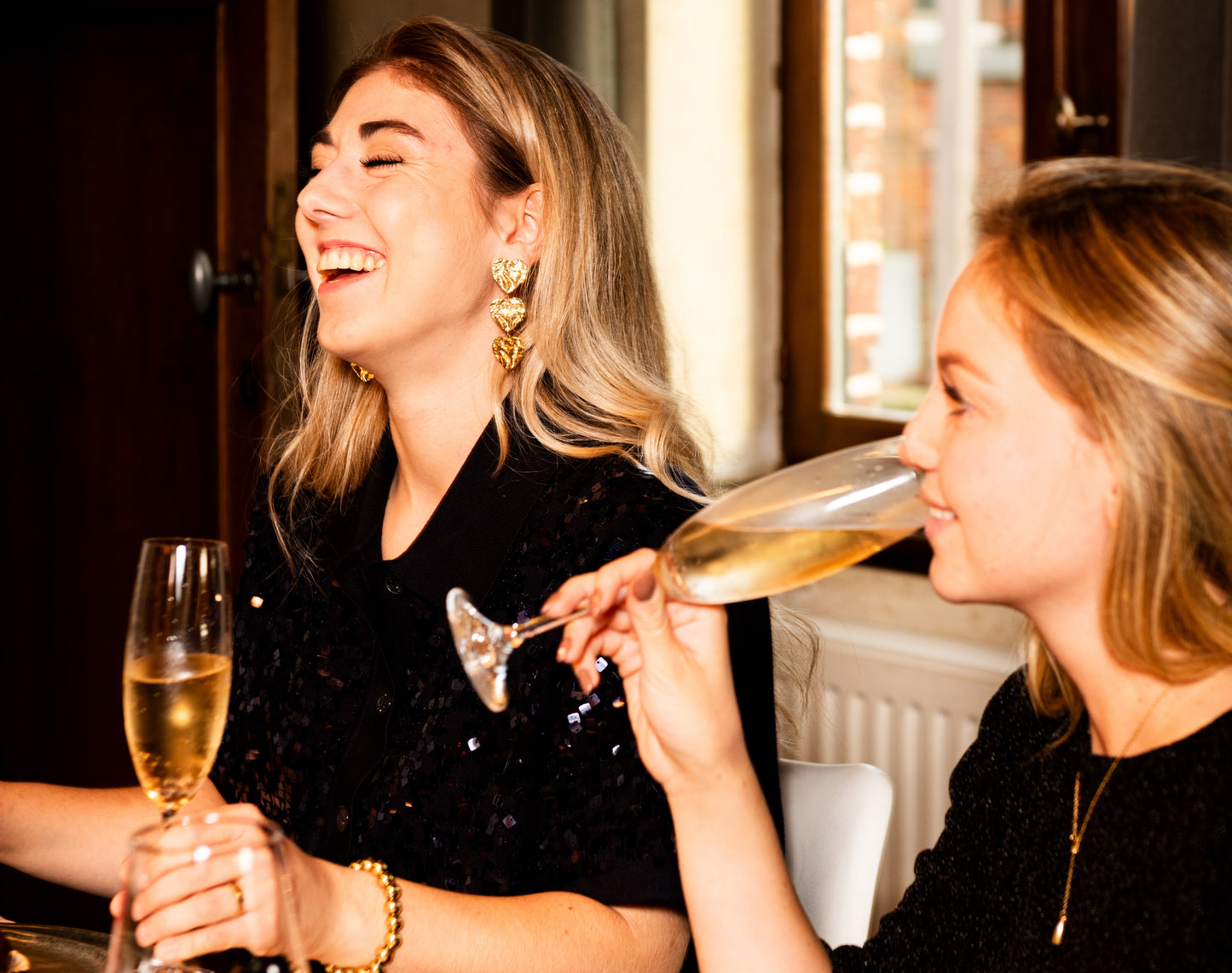 Gold Heart Drop Earrings